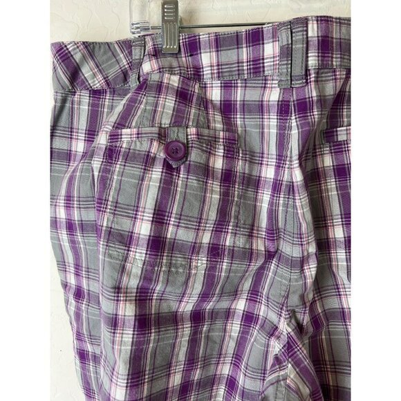Lane Bryant Sz 20 Plaid Bermuda Shorts Purple Grey Plaid - Picture 5 of 10